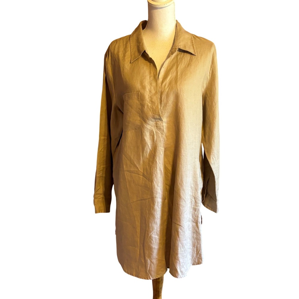 Soft Surroundings 100% Linen Tunic Dress Tan, XLT, oversized, coastal, relaxed